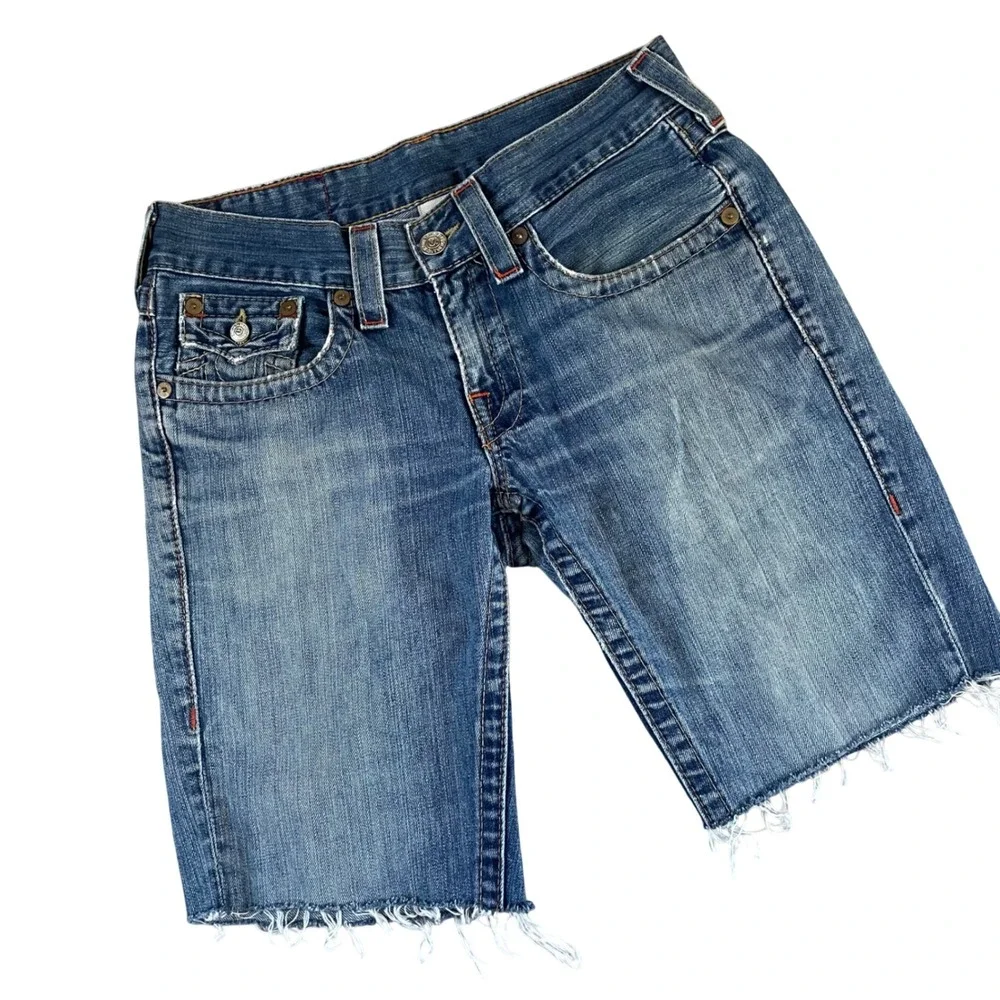 True Religion Denim Jorts Jean Shorts Mens 30 x 33 Billy‎ Distressed Cutoff Y2K